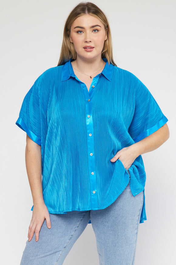 Sky Blue Plisse Top - Extended Sizes