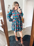 Teal Floral Fall Dress