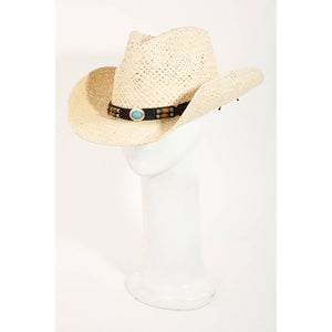 Western Straw Cowboy Hat with Turquoise Accent
