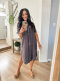 Blue Gauzy Button Up Dress