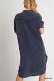 Blue Gauzy Button Up Dress