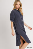 Blue Gauzy Button Up Dress