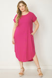 Pink Ribbed Midi Dress PLUS