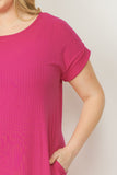 Pink Ribbed Midi Dress PLUS