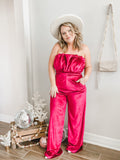 Velvet Holiday Romper in Magenta