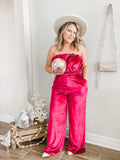 Velvet Holiday Romper in Magenta
