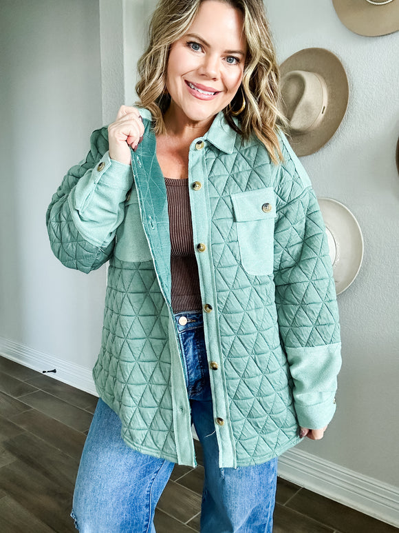 Sage Quilted Oversized Jacket