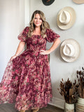 Fall Garden Party Dress - Merlot