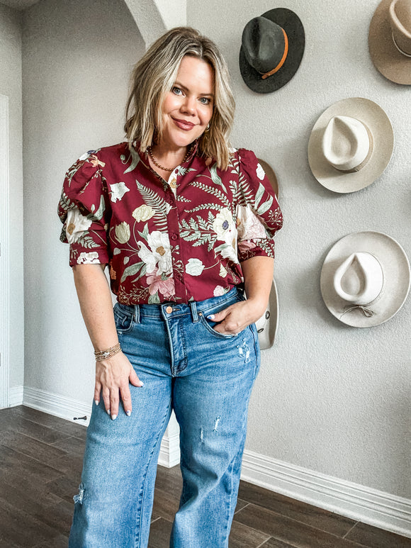 Merlot Floral Top