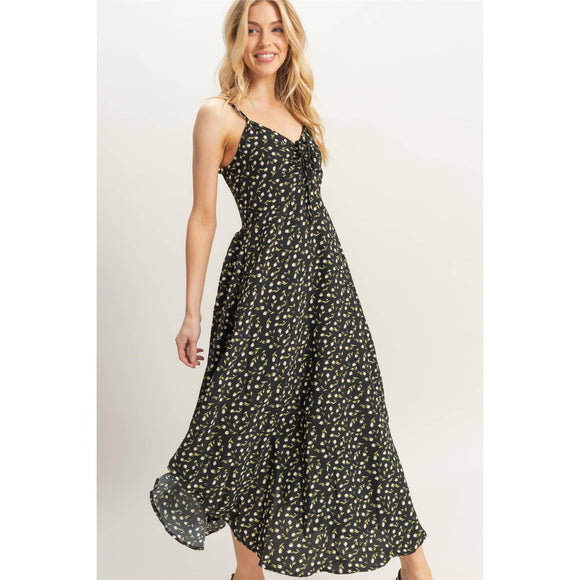 Ditsy Floral Black Midi Dress