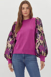 Magenta Accent Sleeve Sweater