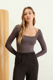 Charcoal Square Neck Bodycon Top