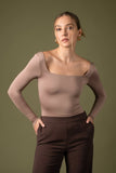 Taupe Square Neck Bodycon Top