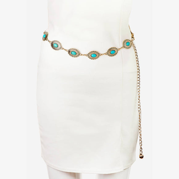 Floral Turquoise Concho Disc Chain Belt