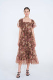Fall Garden Party Dress - Brown