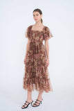 Fall Garden Party Dress - Brown