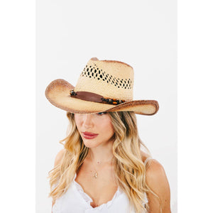 Straw Braid Bead Strap Cowboy Hat