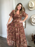 Fall Garden Party Dress - Brown