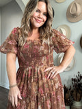 Fall Garden Party Dress - Brown