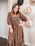 Chocolate Embroidered Midi Dress