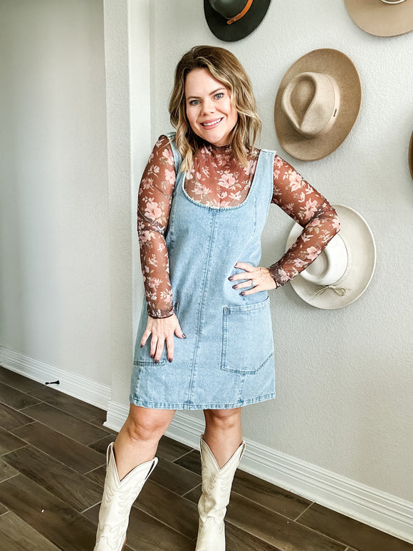 Brown Floral Mesh Top