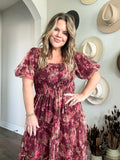 Fall Garden Party Dress - Merlot