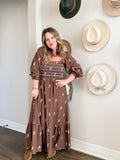 Chocolate Embroidered Midi Dress