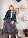 Navy Floral Midi Skirt