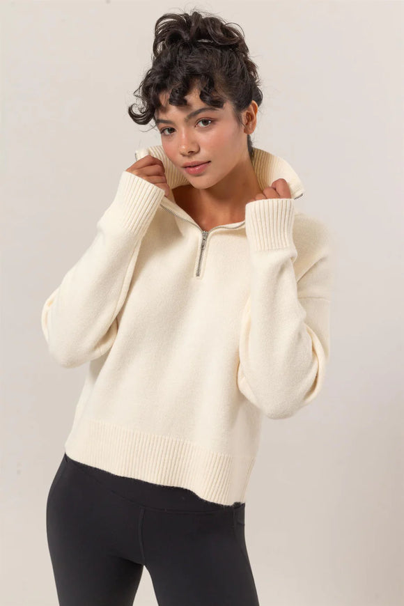 Cream 3/4 Zip Sweater