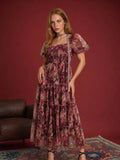 Fall Garden Party Dress - Merlot