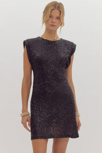 Classic Holiday Sequin Dress BLACK