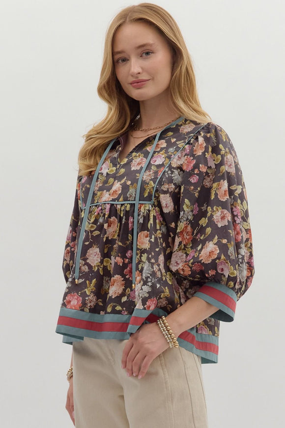 Vintage Chocolate Floral Top