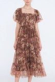 Fall Garden Party Dress - Brown