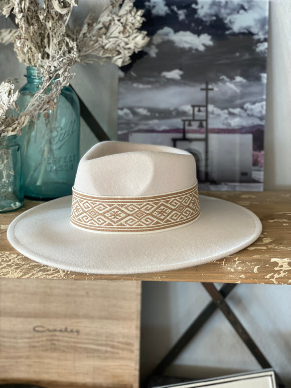 Cream Hat with Tan Aztec Band