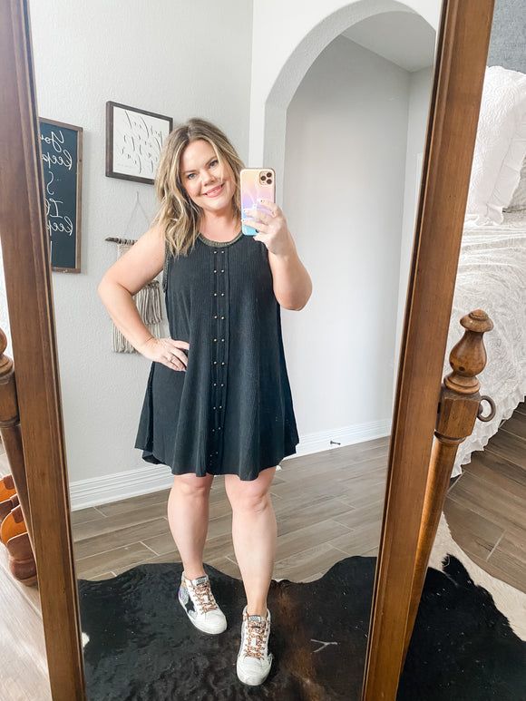 Black Mineral Washed Tunic Dress
