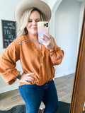 Rust Hi-Low Embroidered Top