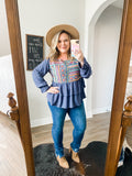 Blue Embroidered Maggie Top